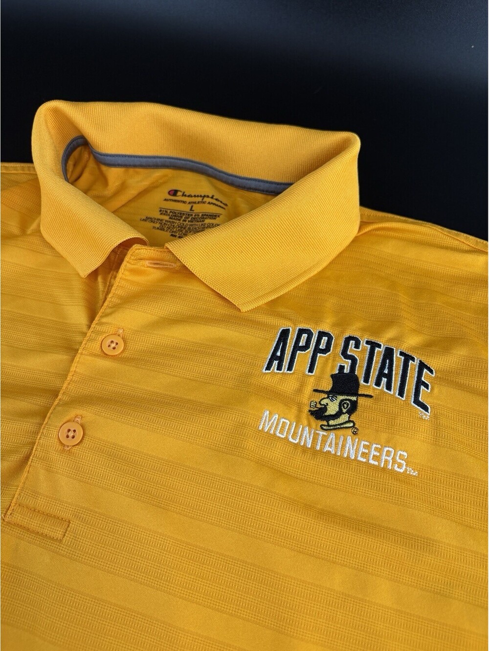Champion App State Mountaineers Golf Polo Men's L Gold Embroidered